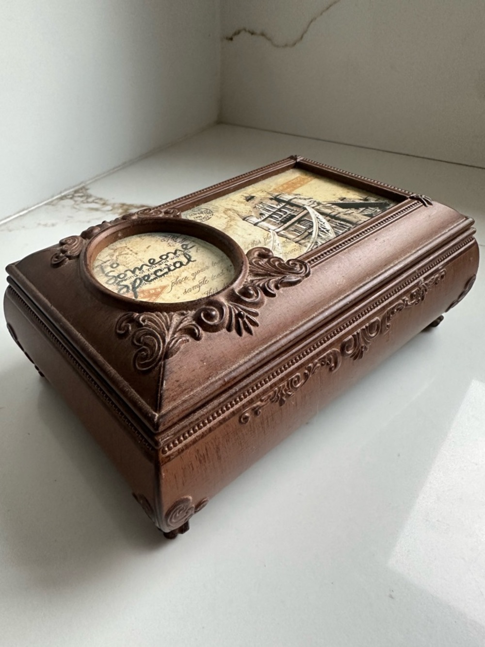 Musical Ornate Decorative Jewelry Box in Antique Copper photo frame